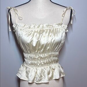 Cream Ruffle gathered Tank tube Top